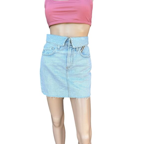 New Jean Atelier Cut Off Medium Wash Denim Mini Flip Skirt in Sky Color Size 24 - Picture 4 of 15